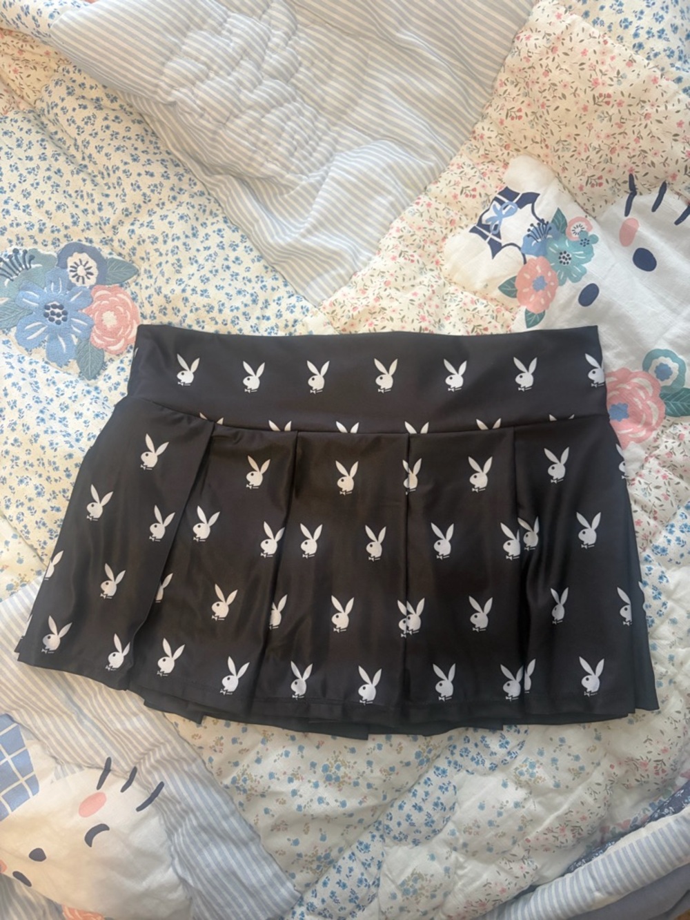 PLAYBOY Black Mini Skirt with White Bunny Print